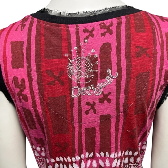 Desigual Atypical Chula Life Sleeveless Dress A-Line Pink Black Red Size Large - Picture 5 of 9